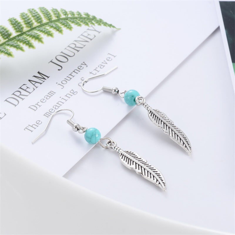 Wholesale Turquoise Tassel Patterned Leaves Earrings